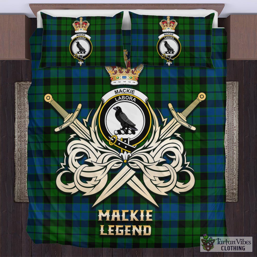 Tartan Vibes Clothing MacKie Tartan Bedding Set with Clan Crest and the Golden Sword of Courageous Legacy