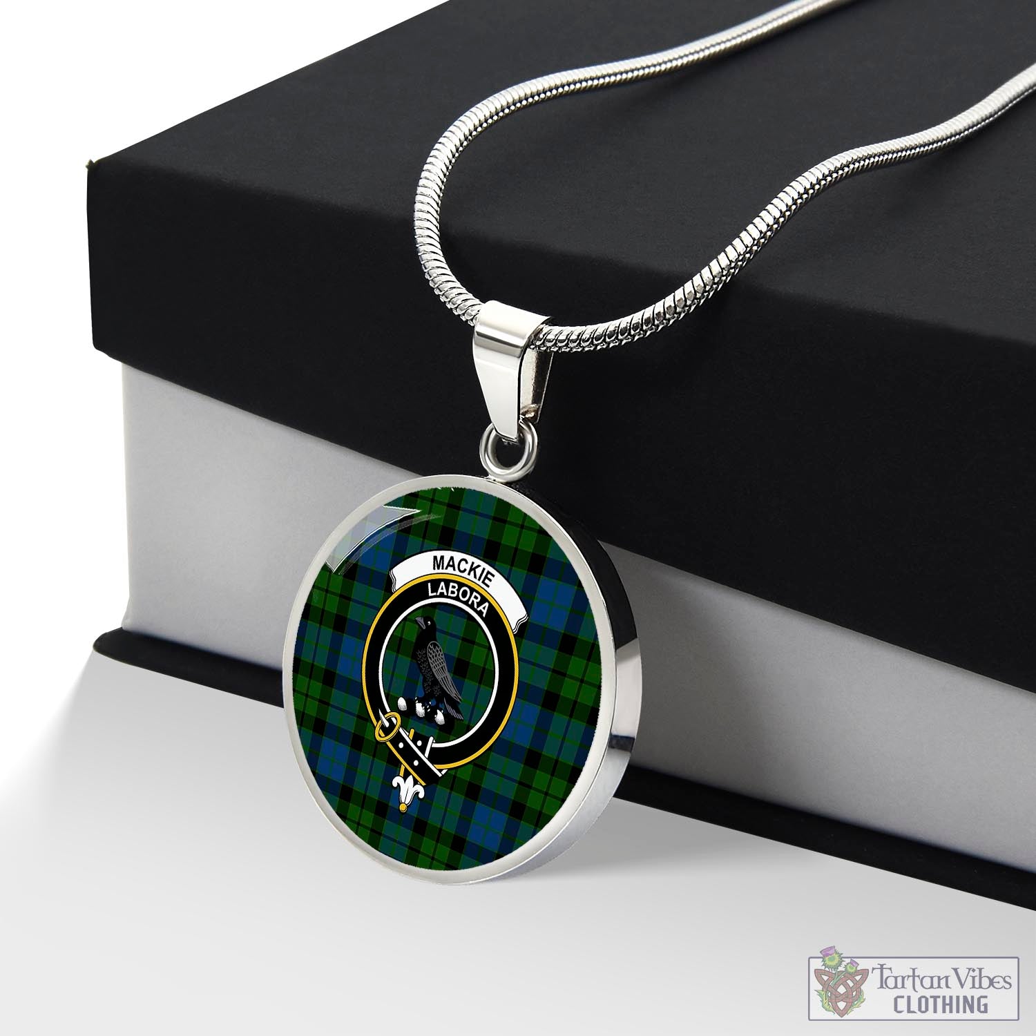 Tartan Vibes Clothing MacKie Tartan Circle Necklace with Family Crest