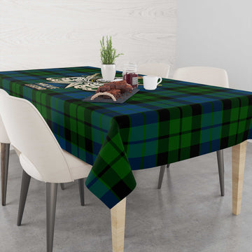 MacKie (McKie) Tartan Tablecloth with Clan Crest and the Golden Sword of Courageous Legacy