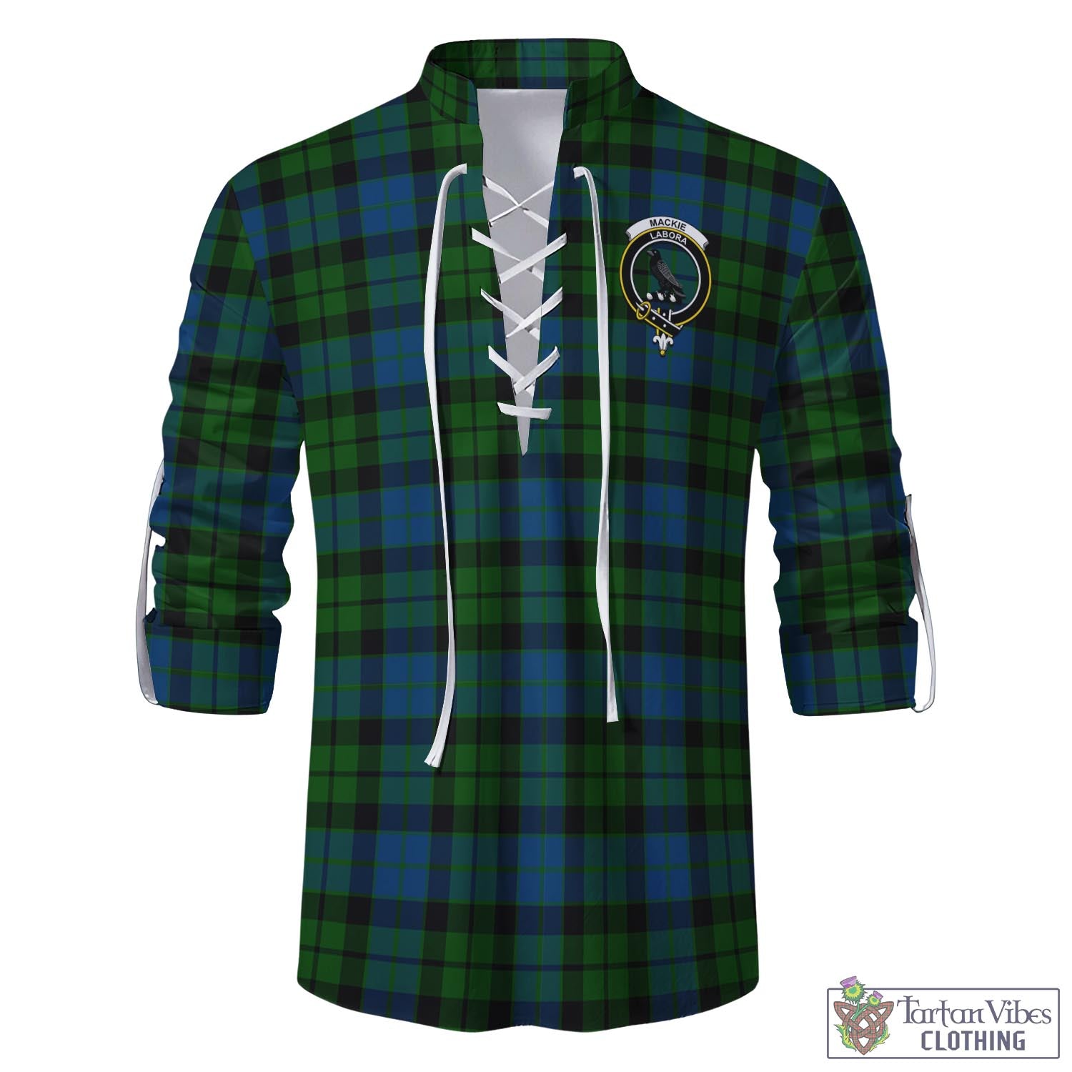 Tartan Vibes Clothing MacKie Tartan Men's Scottish Traditional Jacobite Ghillie Kilt Shirt with Family Crest