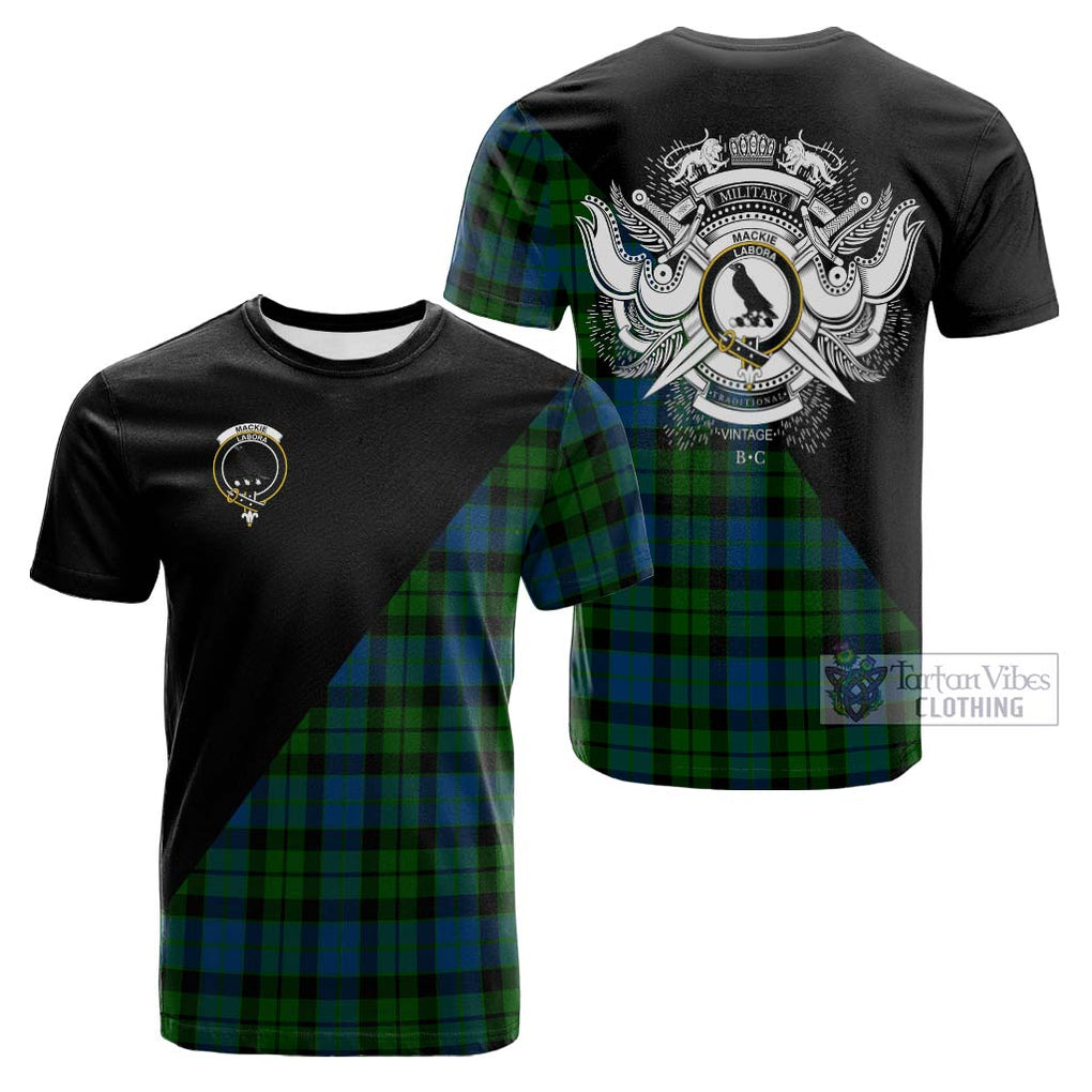 Tartan Vibes Clothing MacKie Tartan Cotton T-shirt with Family Crest and Military Logo Style