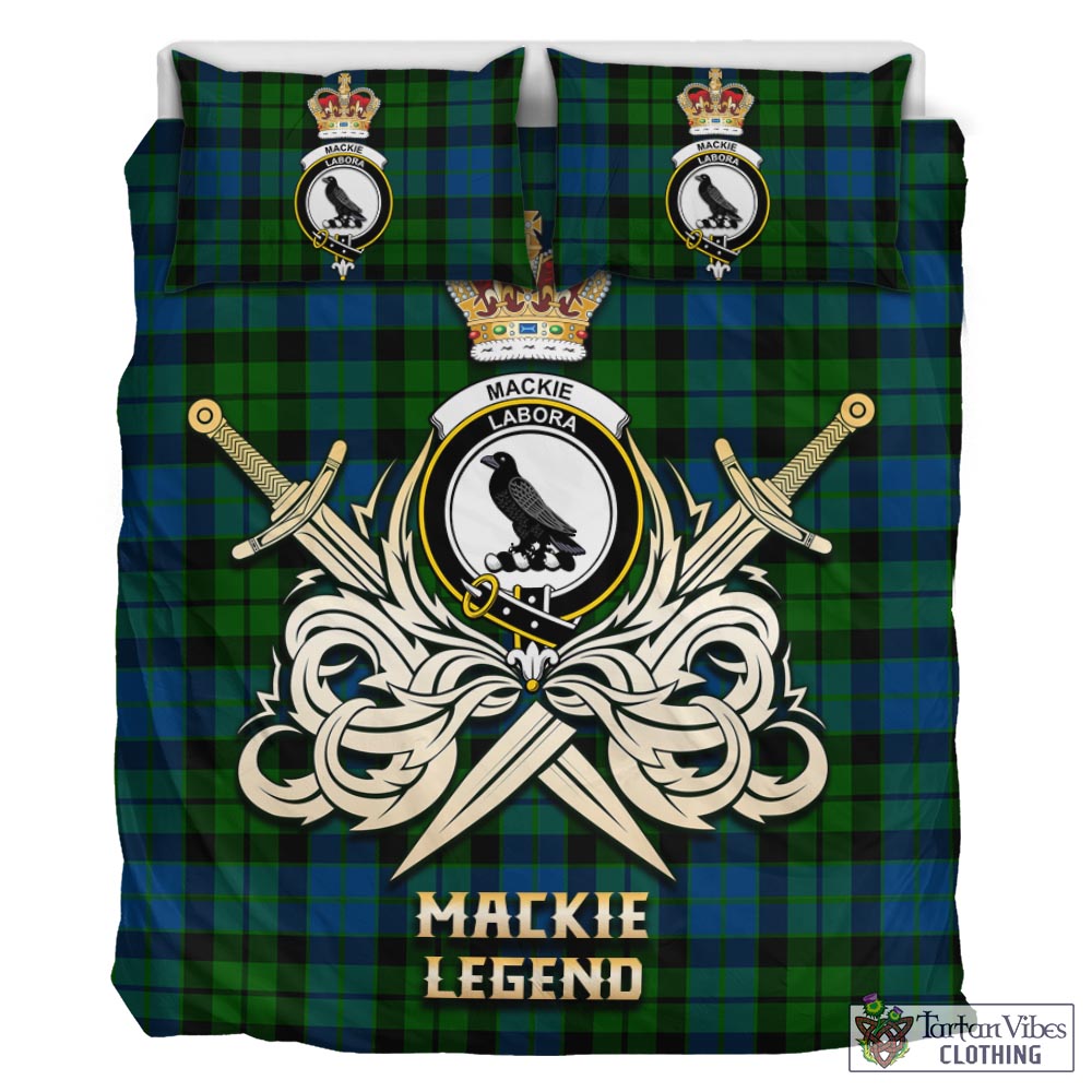 Tartan Vibes Clothing MacKie Tartan Bedding Set with Clan Crest and the Golden Sword of Courageous Legacy
