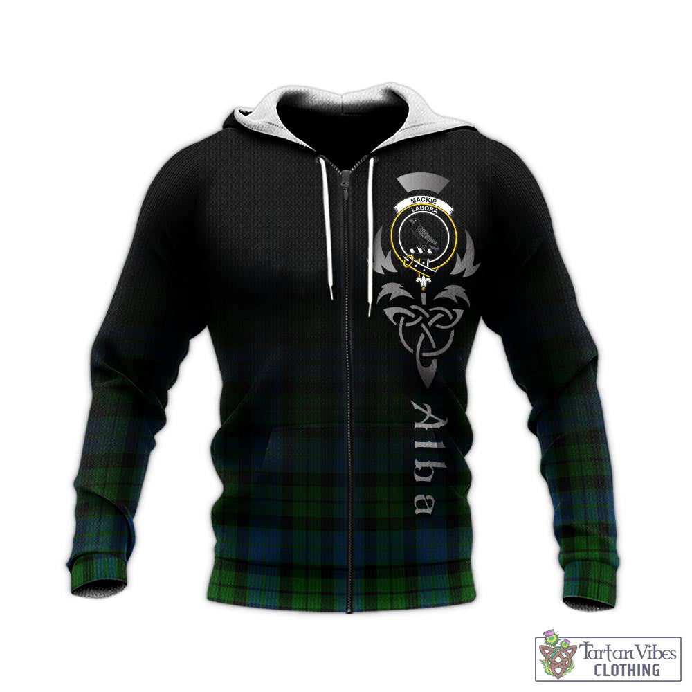 Tartan Vibes Clothing MacKie Tartan Knitted Hoodie Featuring Alba Gu Brath Family Crest Celtic Inspired