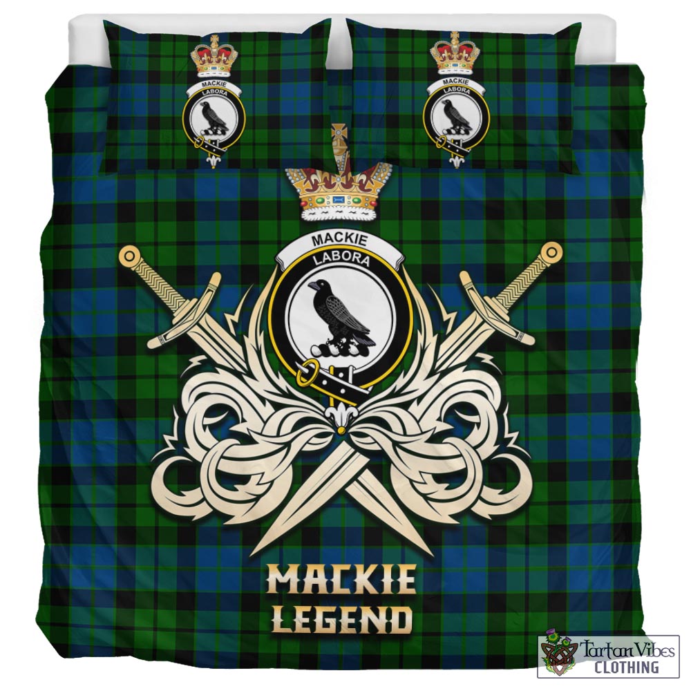 Tartan Vibes Clothing MacKie Tartan Bedding Set with Clan Crest and the Golden Sword of Courageous Legacy