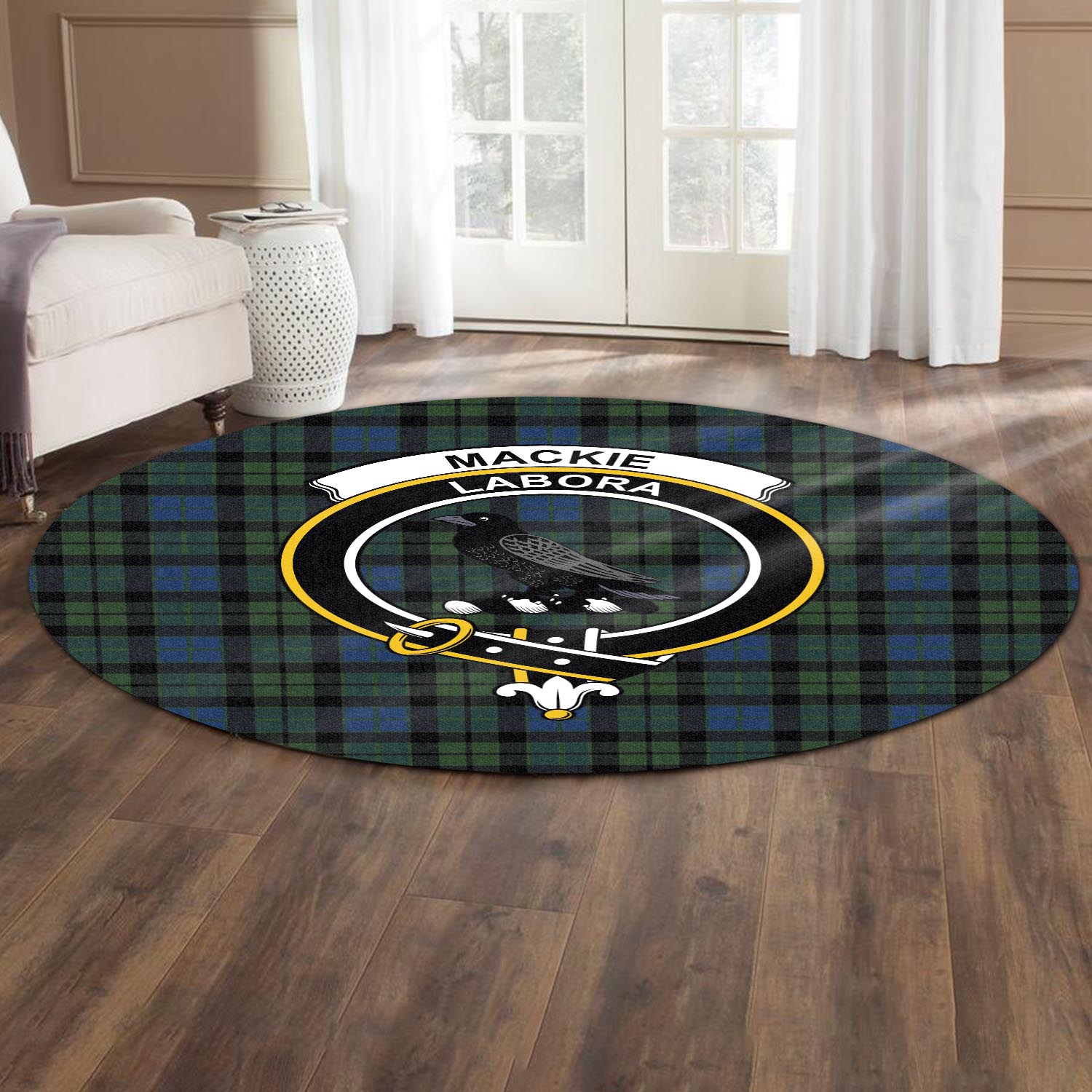 mackie-tartan-round-rug-with-family-crest