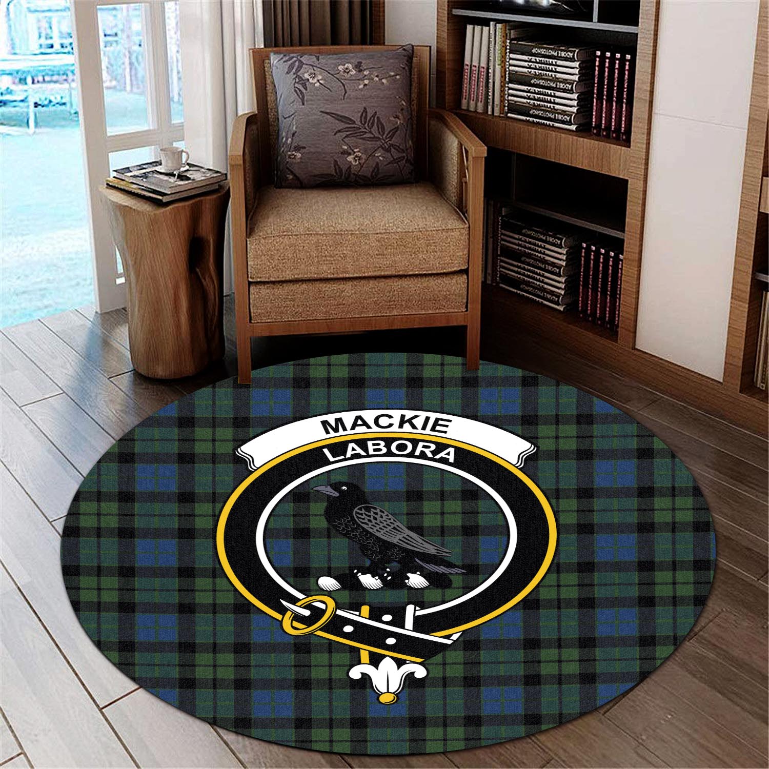 mackie-tartan-round-rug-with-family-crest