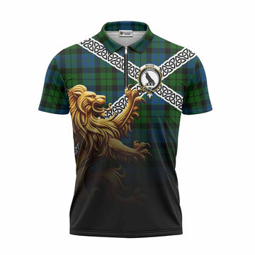 MacKie (McKie) Crest Tartan Zipper Polo Shirt with Golden Lion Emblem Celtic Style