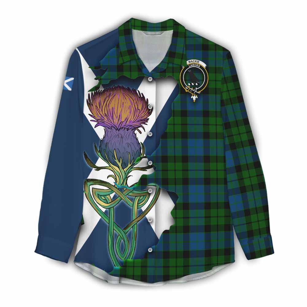 Tartan Vibes Clothing MacKie (McKie) Tartan Family Crest Women's Casual Shirt Scottish Thistle Celtic Inspired