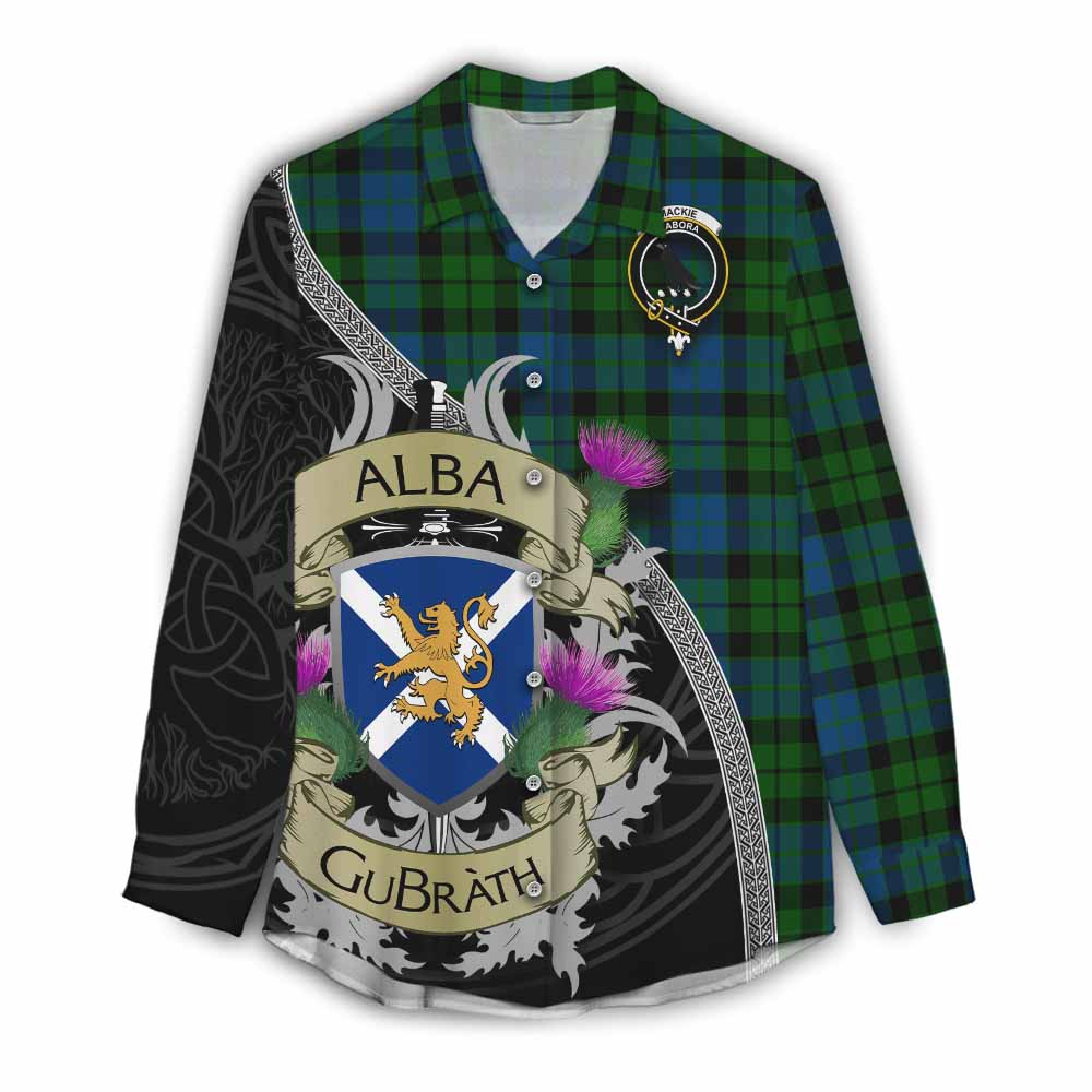 Tartan Vibes Clothing MacKie (McKie) Tartan Family Crest Women's Casual Shirt Lion Rampant Royal Thistle Shield Celtic Inspired