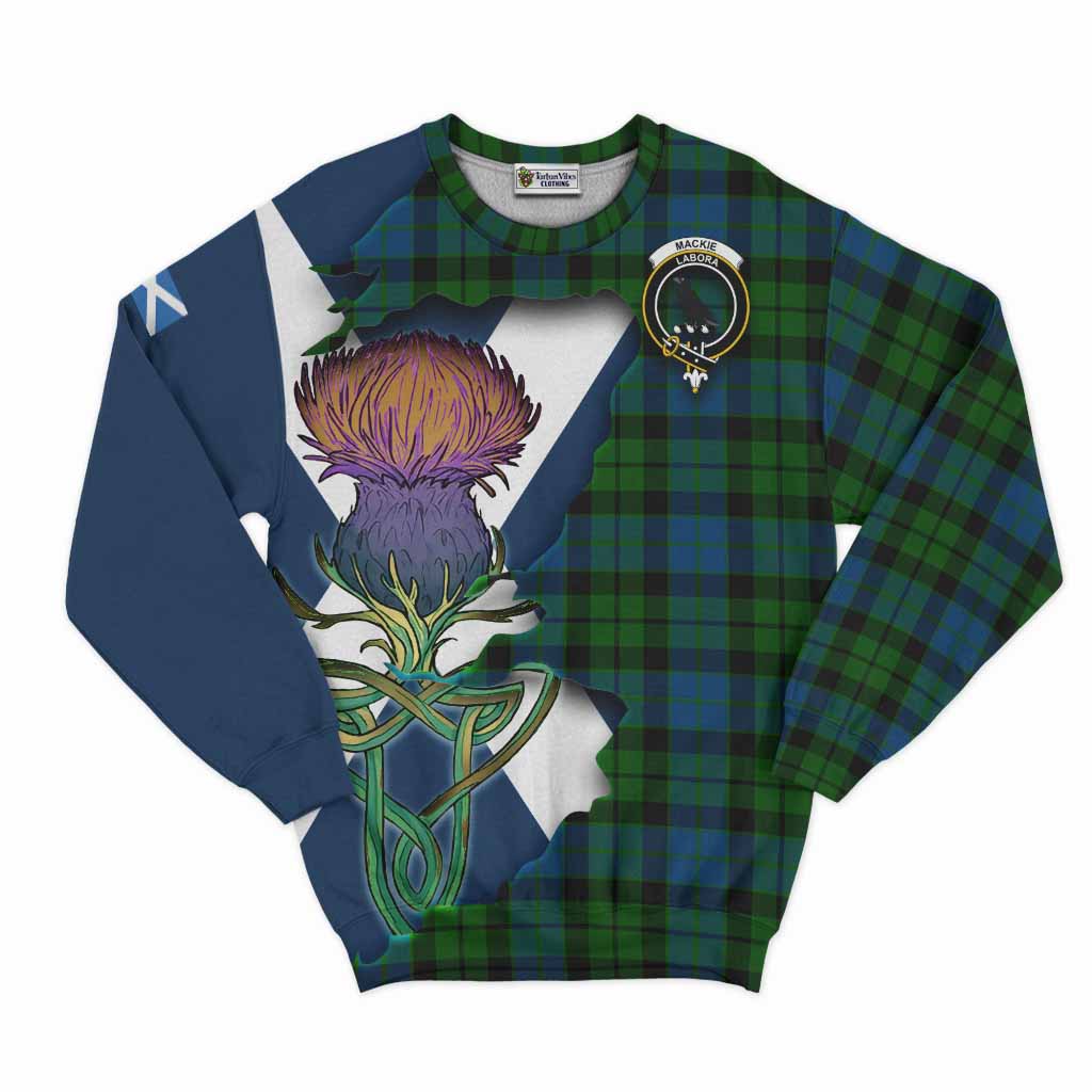 Tartan Vibes Clothing MacKie (McKie) Tartan Family Crest Sweatshirt Scottish Thistle Celtic Inspired