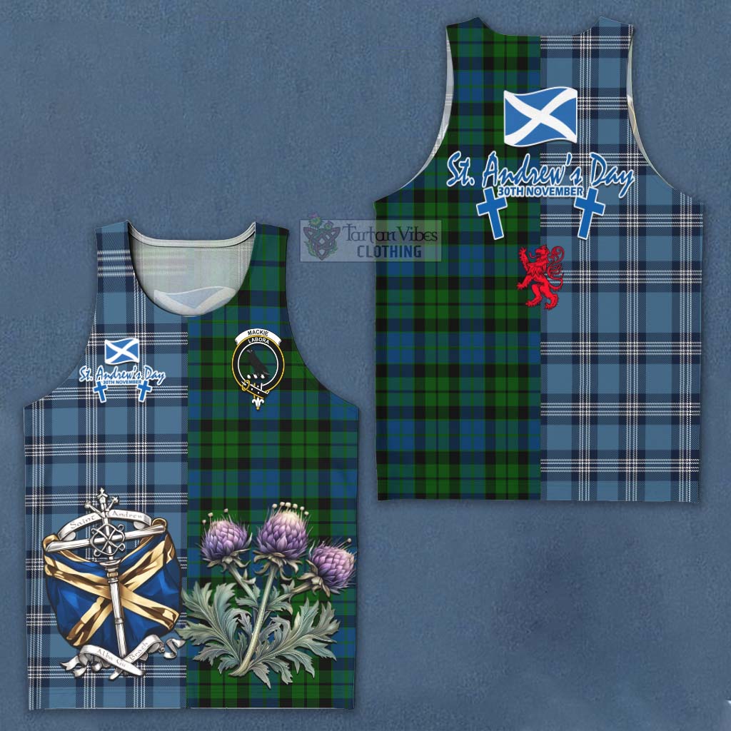 Tartan Vibes Clothing MacKie (McKie) Tartan Men's Tank Top Happy St. Andrew's Day Half Tartan Style