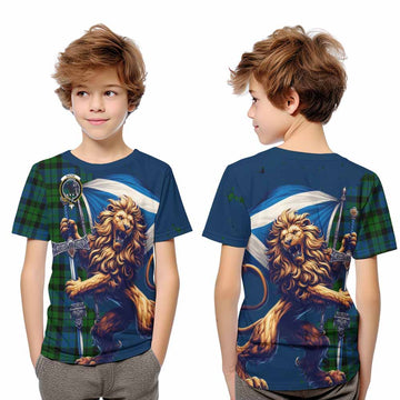 Tartan Vibes Clothing MacKie (McKie) Tartan Family Crest Kid T-Shirt with Scottish Majestic Lion