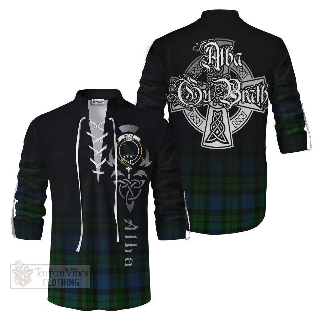 Tartan Vibes Clothing MacKie (McKie) Tartan Ghillie Kilt Shirt Featuring Alba Gu Brath Family Crest Celtic Inspired