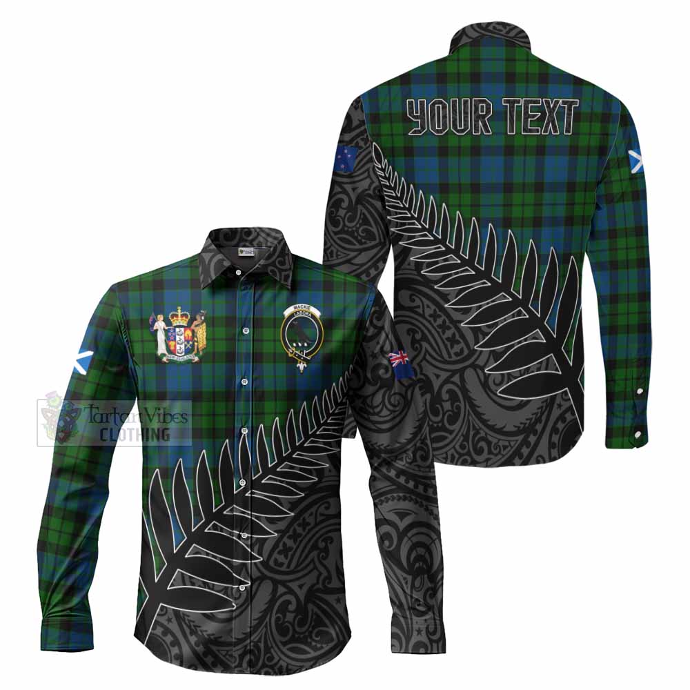 Tartan Vibes Clothing MacKie (McKie) Crest Tartan Long Sleeve Button Shirt with New Zealand Silver Fern Half Style