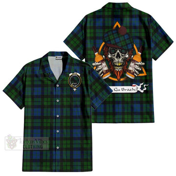 MacKie (McKie) Tartan Hawaiian Shirt with Family Crest and Bearded Skull Holding Bottles of Whiskey