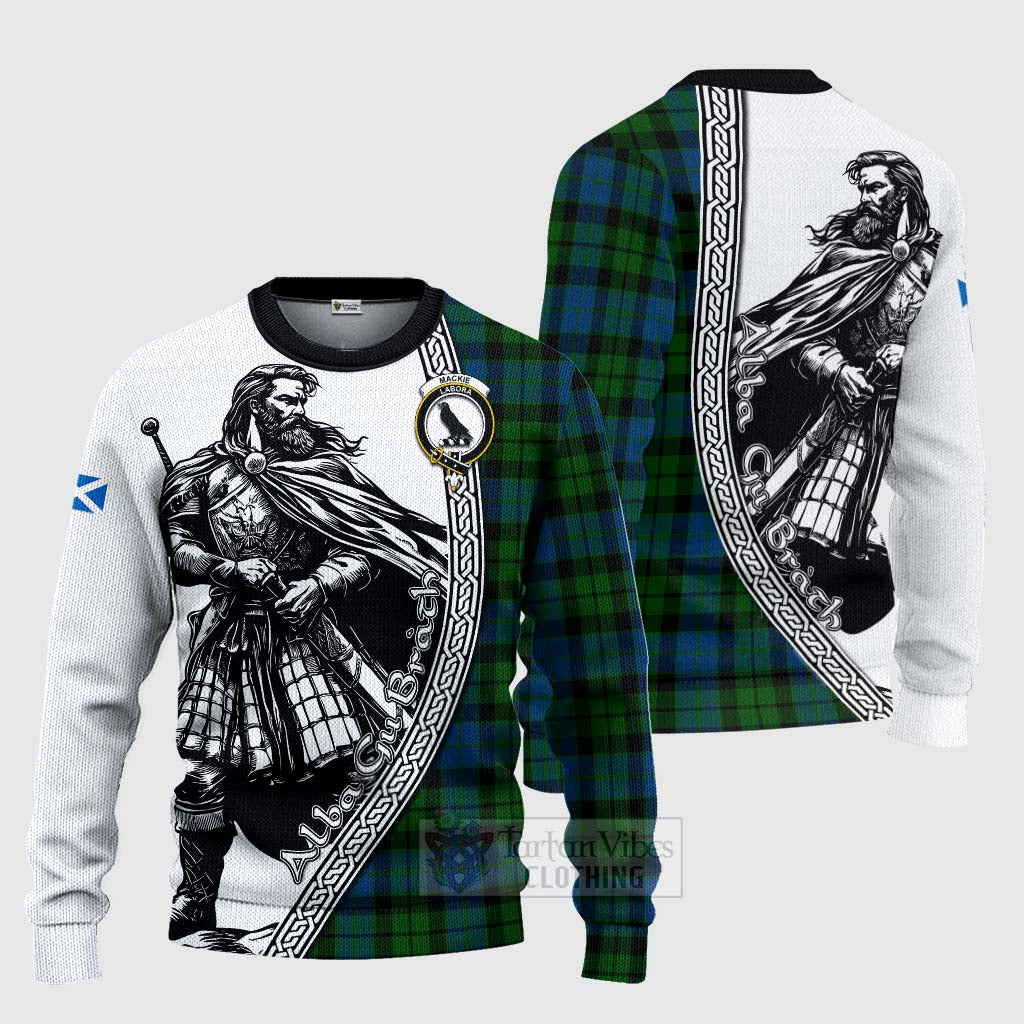 Tartan Vibes Clothing MacKie (McKie) Tartan Clan Crest Knitted Sweater with Highlander Warrior Celtic Style