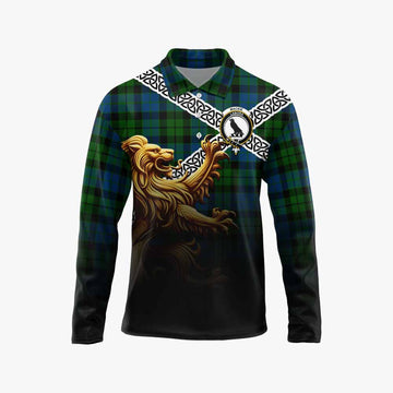MacKie (McKie) Crest Tartan Long Sleeve Polo Shirt with Golden Lion Emblem Celtic Style