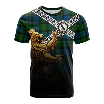 MacKie (McKie) Crest Tartan Cotton T-shirt with Golden Lion Emblem Celtic Style