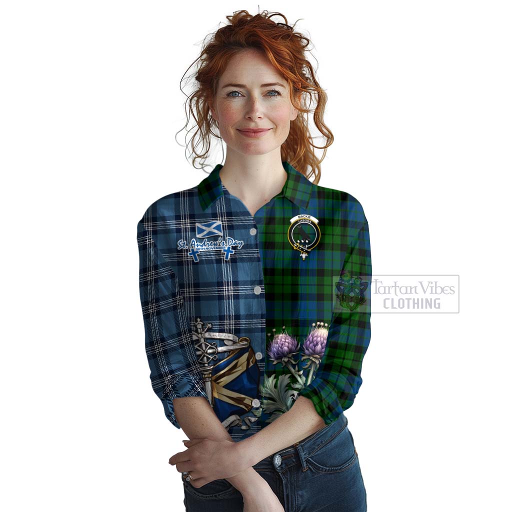 Tartan Vibes Clothing MacKie (McKie) Tartan Women's Casual Shirt Happy St. Andrew's Day Half Tartan Style