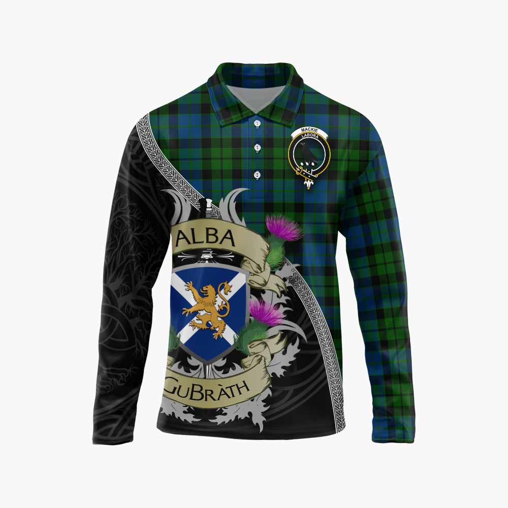 Tartan Vibes Clothing MacKie (McKie) Tartan Family Crest Long Sleeve Polo Shirt Lion Rampant Royal Thistle Shield Celtic Inspired
