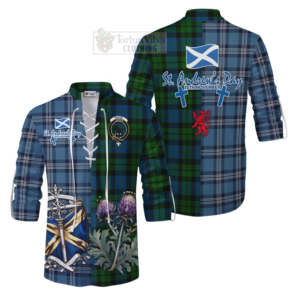Tartan Vibes Clothing MacKie (McKie) Tartan Ghillie Kilt Shirt Happy St. Andrew's Day Half Tartan Style