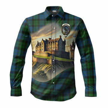 Tartan Vibes Clothing MacKie (McKie) Tartan Family Crest Long Sleeve Button Shirt with Scottish Ancient Castle Style