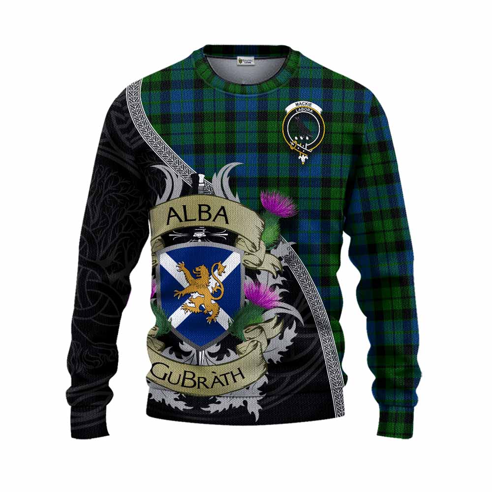 Tartan Vibes Clothing MacKie (McKie) Tartan Family Crest Knitted Sweater Lion Rampant Royal Thistle Shield Celtic Inspired