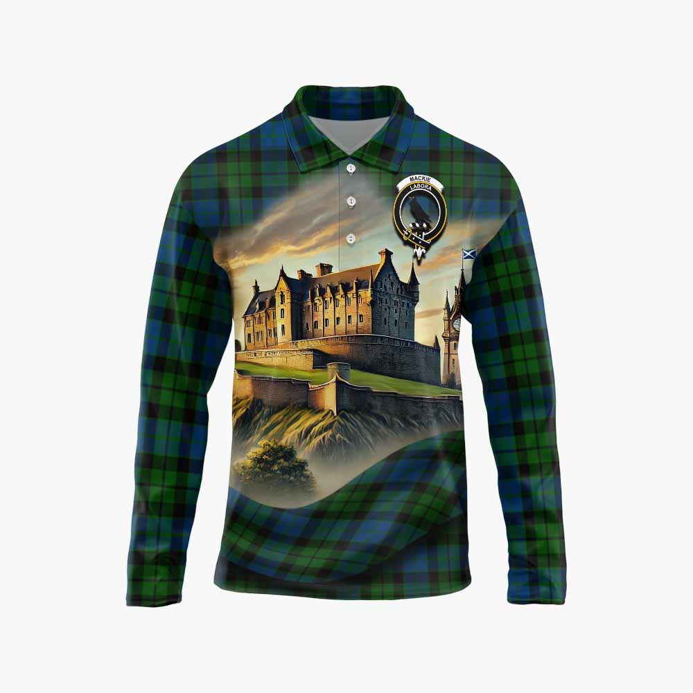 Tartan Vibes Clothing MacKie (McKie) Tartan Family Crest Long Sleeve Polo Shirt with Scottish Ancient Castle Style