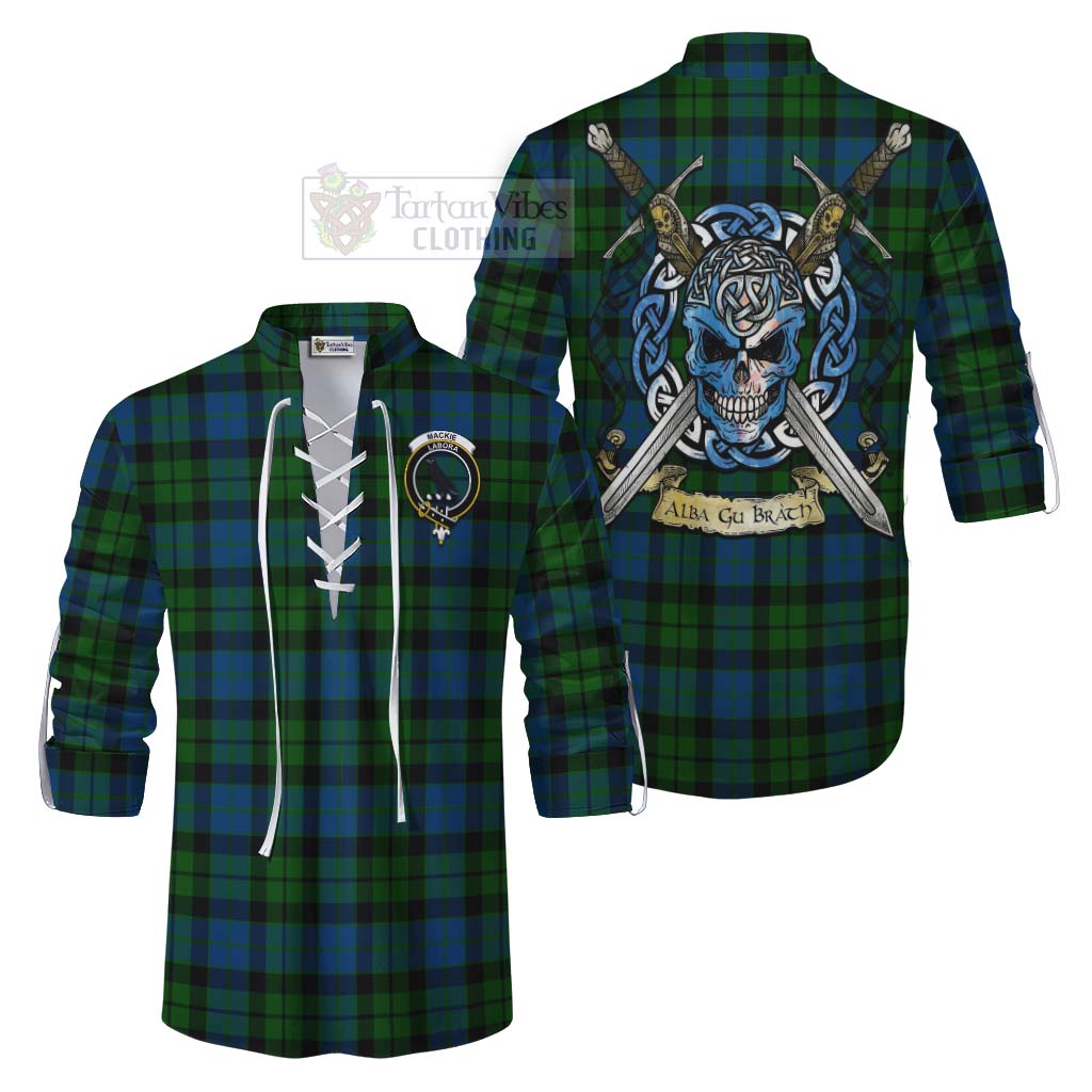 Tartan Vibes Clothing MacKie (McKie) Tartan Ghillie Kilt Shirt with Family Crest Celtic Skull Style