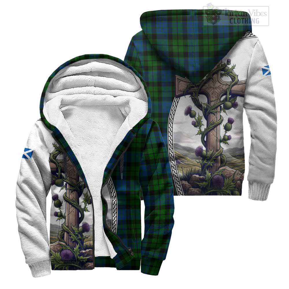 Tartan Vibes Clothing MacKie (McKie) Tartan Sherpa Hoodie with Family Crest and St. Andrew's Cross Accented by Thistle Vines