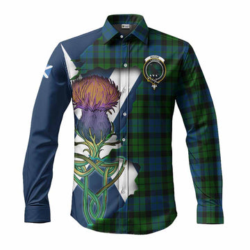 Tartan Vibes Clothing MacKie (McKie) Tartan Family Crest Long Sleeve Button Shirt Scottish Thistle Celtic Inspired