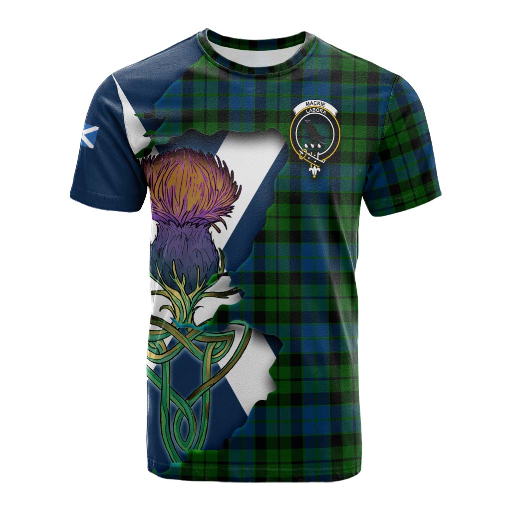 Tartan Vibes Clothing MacKie (McKie) Tartan Family Crest Cotton T-shirt Scottish Thistle Celtic Inspired