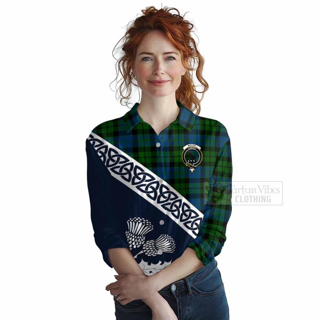 Tartan Vibes Clothing MacKie (McKie) Tartan Women's Casual Shirt Featuring Thistle and Scotland Map