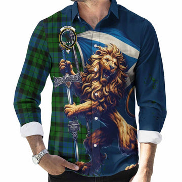 Tartan Vibes Clothing MacKie (McKie) Tartan Family Crest Long Sleeve Button Shirt with Scottish Majestic Lion