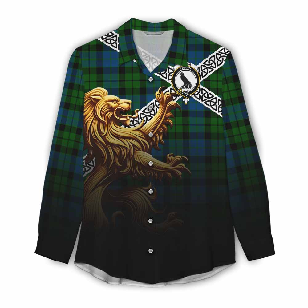 Tartan Vibes Clothing MacKie (McKie) Crest Tartan Women's Casual Shirt with Golden Lion Emblem Celtic Style