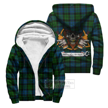 MacKie (McKie) Tartan Sherpa Hoodie with Family Crest and Bearded Skull Holding Bottles of Whiskey