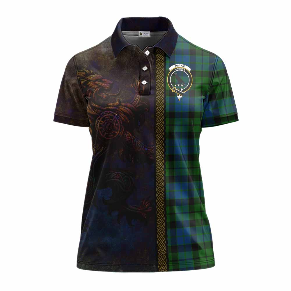 Tartan Vibes Clothing MacKie (McKie) Tartan Family Crest Women's Polo Shirt Alba Gu Brath Be Brave Lion Ancient Style