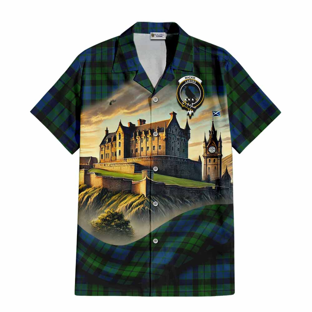 Tartan Vibes Clothing MacKie (McKie) Tartan Family Crest Short Sleeve Button Shirt with Scottish Ancient Castle Style