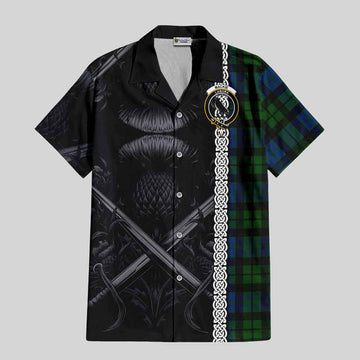 MacKie (McKie) Tartan Hawaiian Shirt with Family Crest Cross Sword Thistle Celtic Vibes