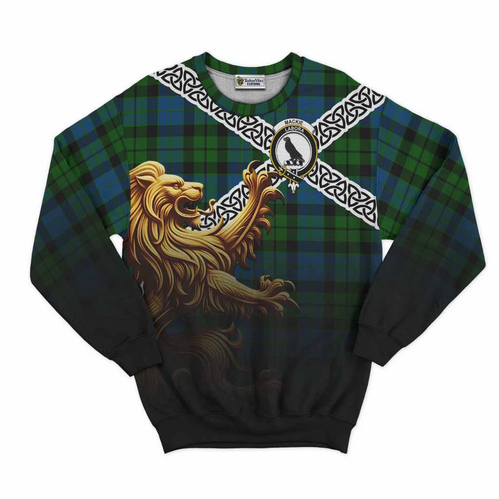 Tartan Vibes Clothing MacKie (McKie) Crest Tartan Sweatshirt with Golden Lion Emblem Celtic Style