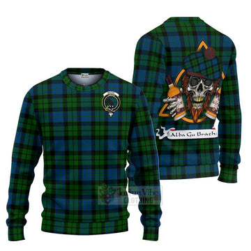 Tartan Vibes Clothing MacKie (McKie) Tartan Knitted Sweater with Family Crest and Bearded Skull Holding Bottles of Whiskey