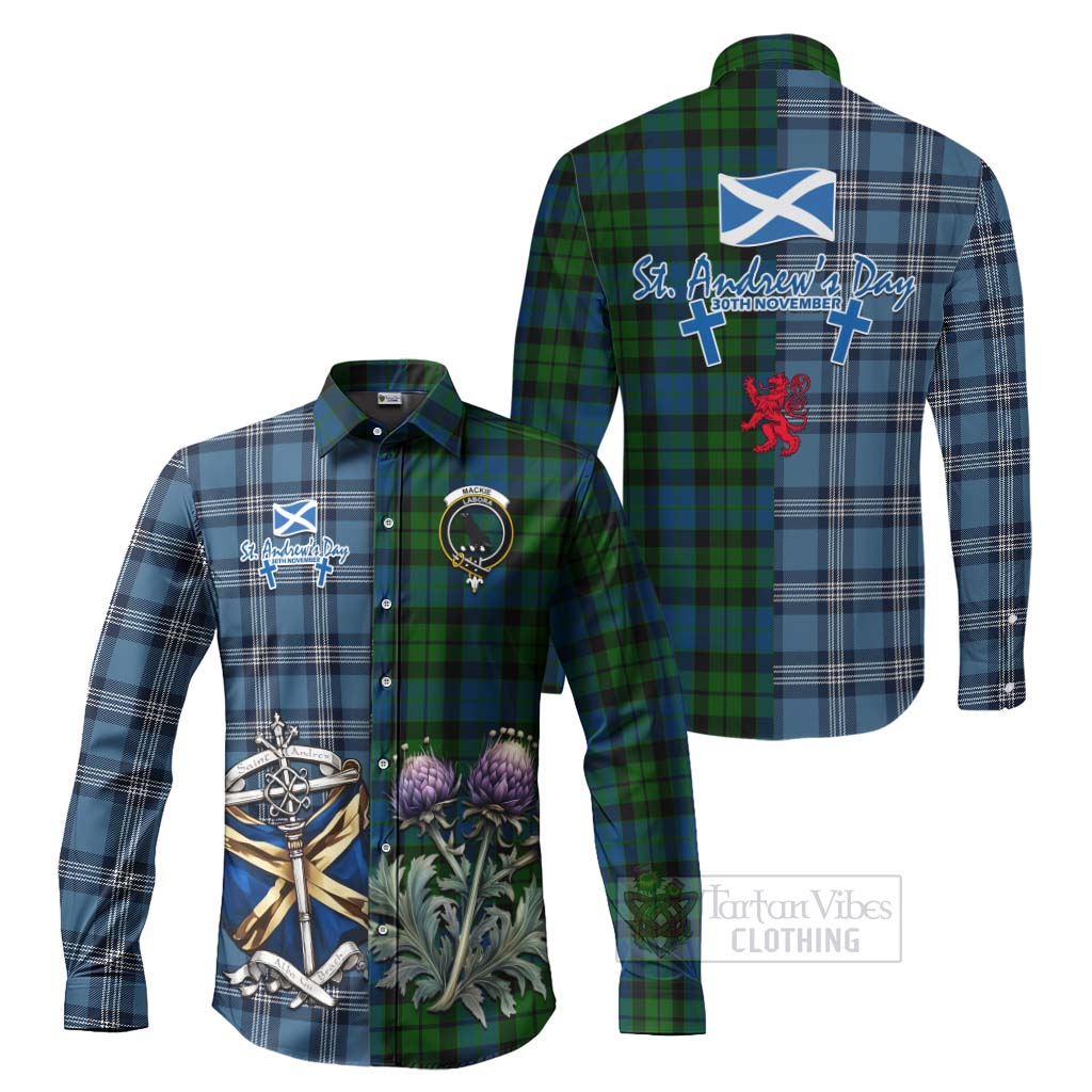 Tartan Vibes Clothing MacKie (McKie) Tartan Long Sleeve Button Shirt Happy St. Andrew's Day Half Tartan Style