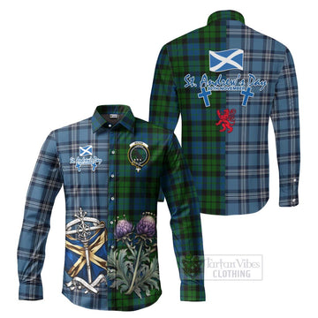 Tartan Vibes Clothing MacKie (McKie) Tartan Long Sleeve Button Shirt Happy St. Andrew's Day Half Tartan Style