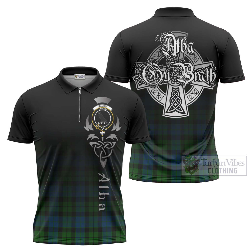 Tartan Vibes Clothing MacKie (McKie) Tartan Zipper Polo Shirt Featuring Alba Gu Brath Family Crest Celtic Inspired