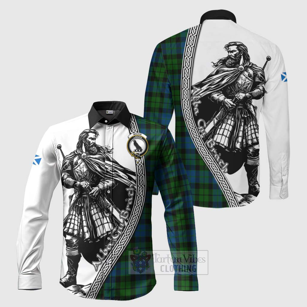 Tartan Vibes Clothing MacKie (McKie) Tartan Clan Crest Long Sleeve Button Shirt with Highlander Warrior Celtic Style