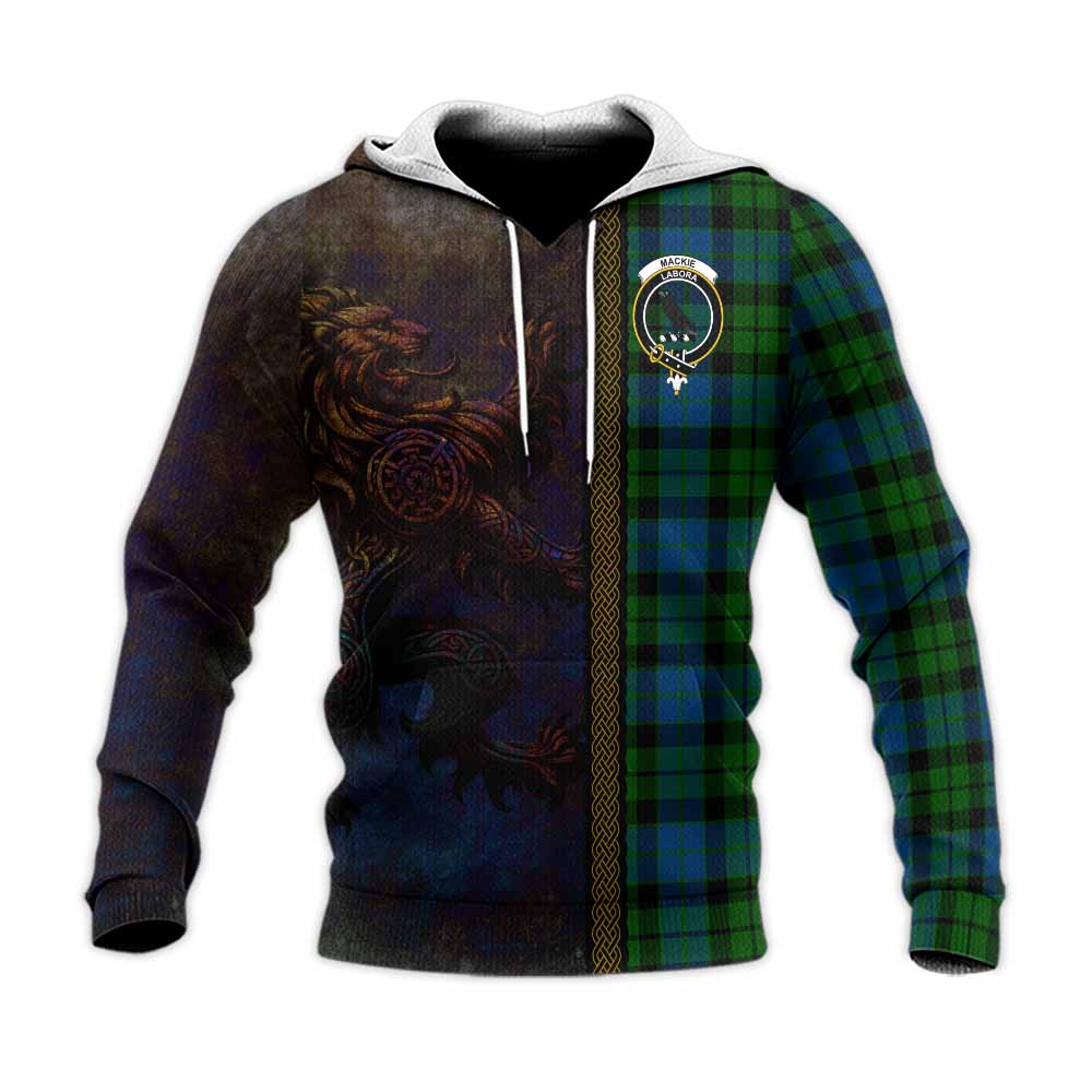 Tartan Vibes Clothing MacKie (McKie) Tartan Family Crest Knitted Hoodie Alba Gu Brath Be Brave Lion Ancient Style