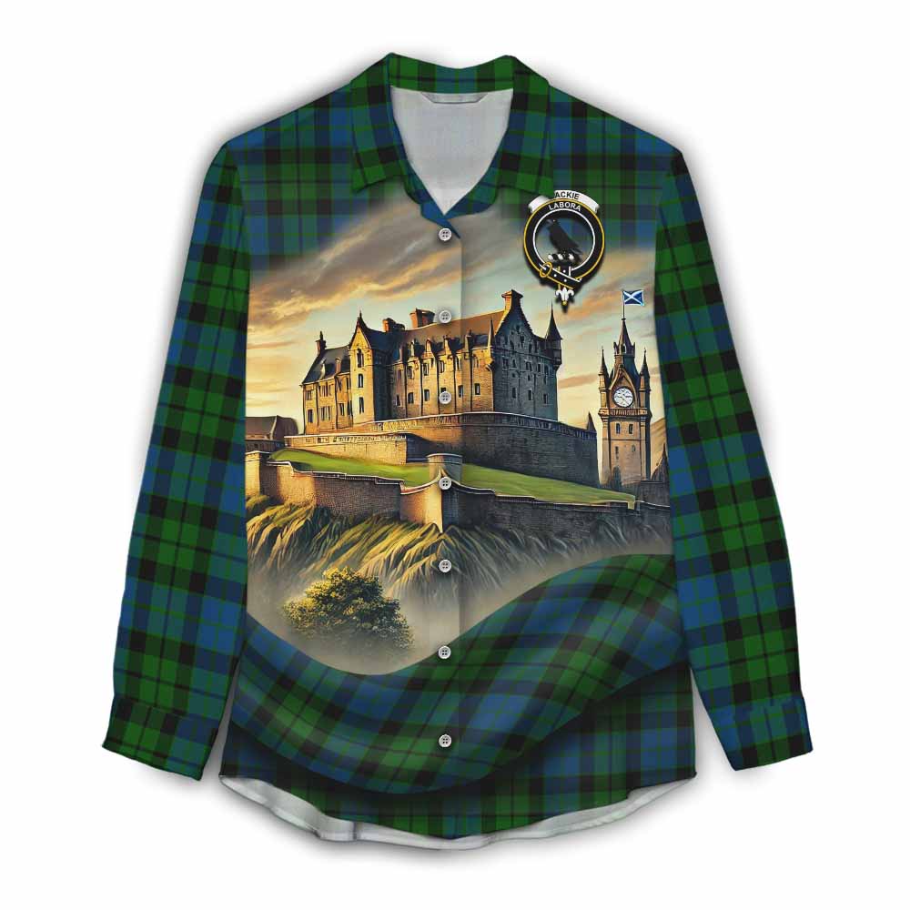 Tartan Vibes Clothing MacKie (McKie) Tartan Family Crest Women's Casual Shirt with Scottish Ancient Castle Style