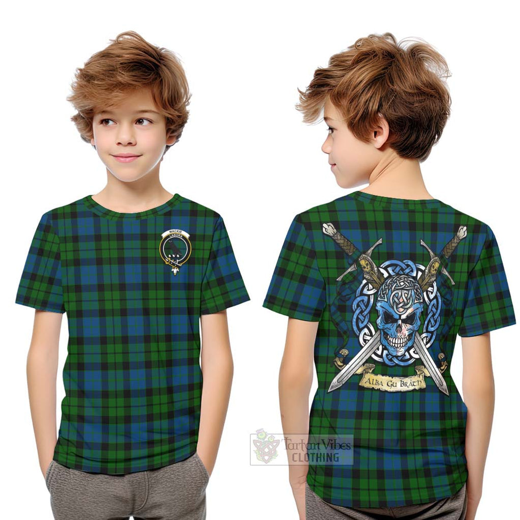 Tartan Vibes Clothing MacKie (McKie) Tartan Kid T-Shirt with Family Crest Celtic Skull Style