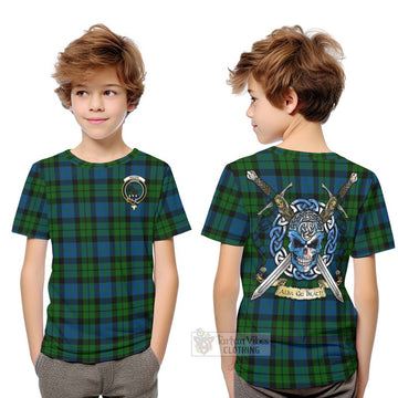 Tartan Vibes Clothing MacKie (McKie) Tartan Kid T-Shirt with Family Crest Celtic Skull Style