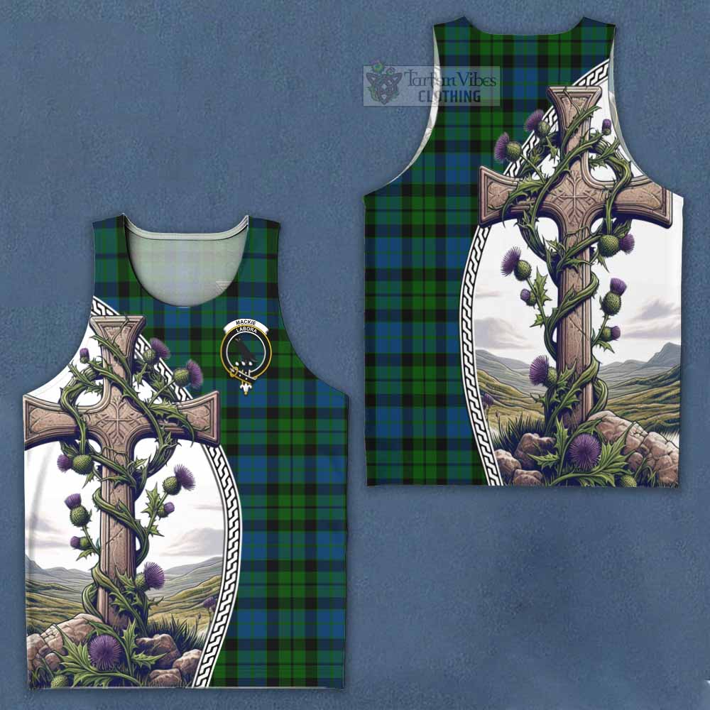 Tartan Vibes Clothing MacKie (McKie) Tartan Men's Tank Top with Family Crest and St. Andrew's Cross Accented by Thistle Vines